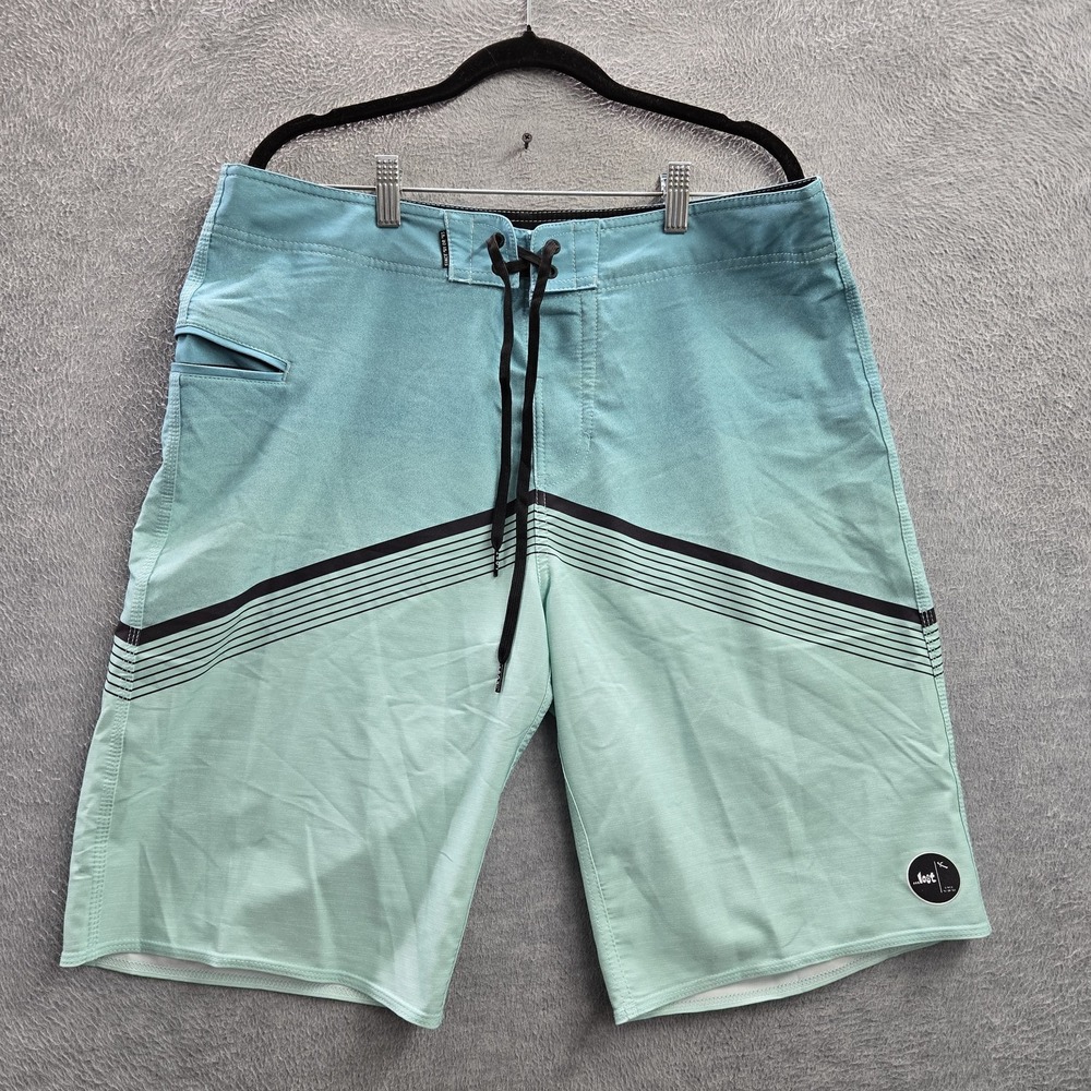 ...lost Men Shorts 34 Aqua Swimwear Solid Striped Boardshort Cargo Logo 11"
